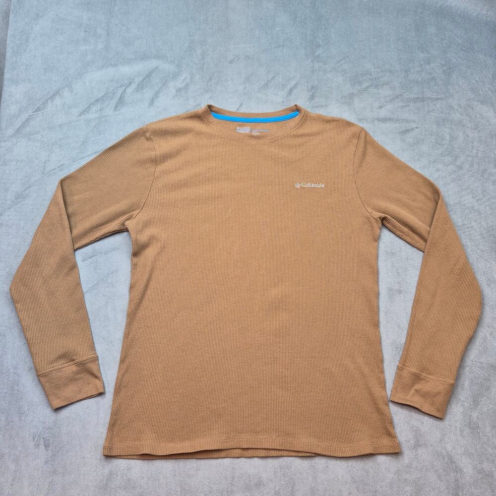Columbia Thermal Shirt Mens L Brown Waffle Knit Long Sleeve Outdoor Base Layer